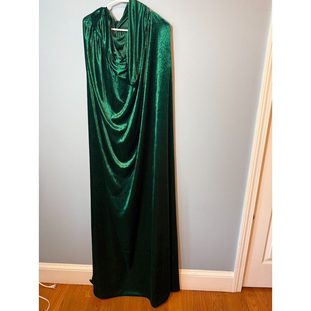 Emerald Green Crushed Velvet Hooded Cape Cloak Full Length Costume Cosplay